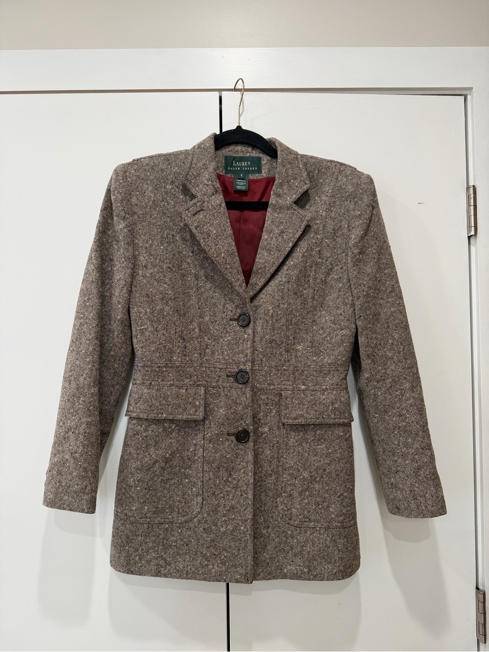 Vintage Lauren Ralph Lauren 100% Wool Herringbone Tweed Equestrian Blazer Size 6